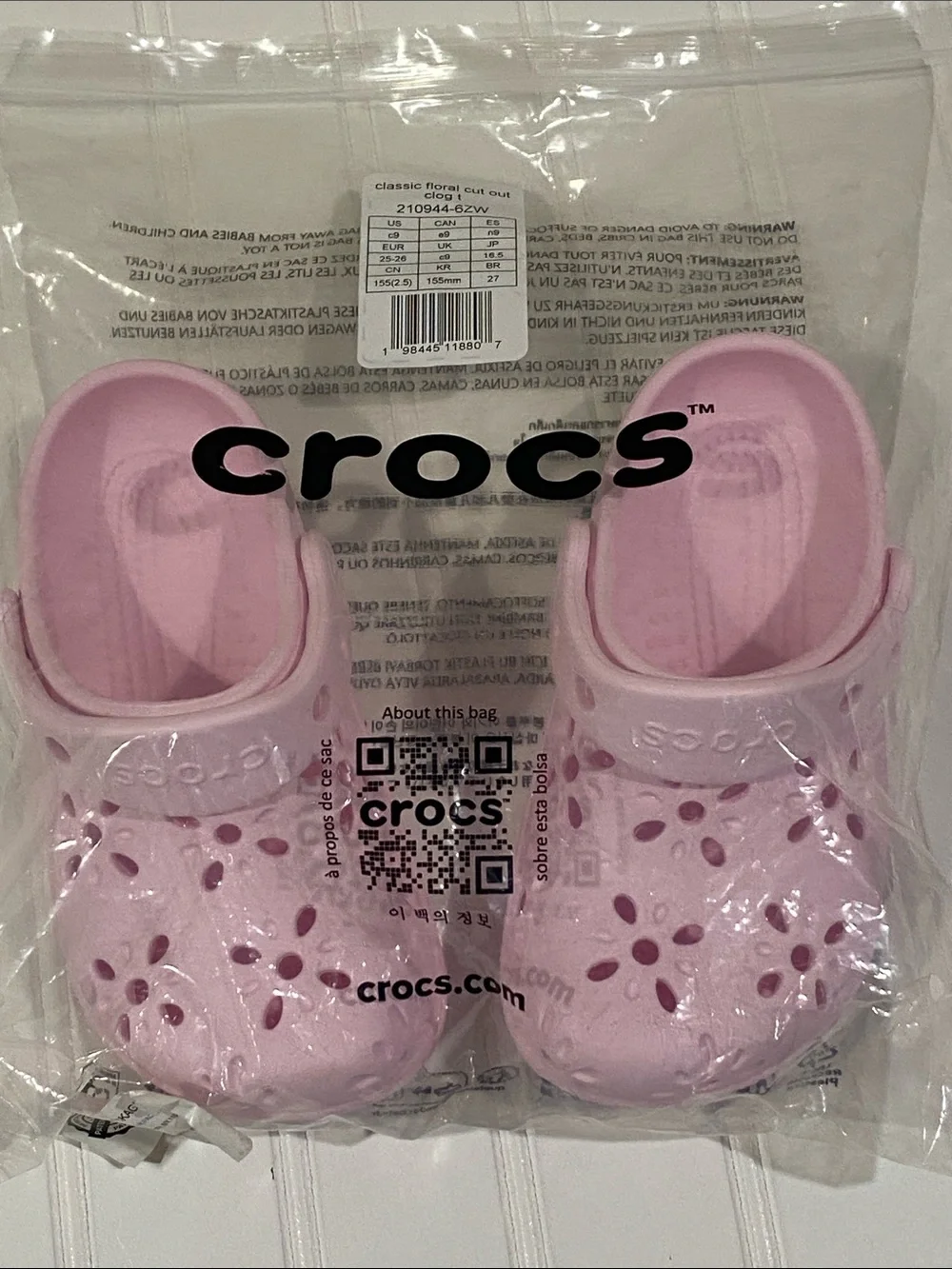 Crocs Kids Classic Floral Cut Out Clog - Light Pink Toddler Size 9